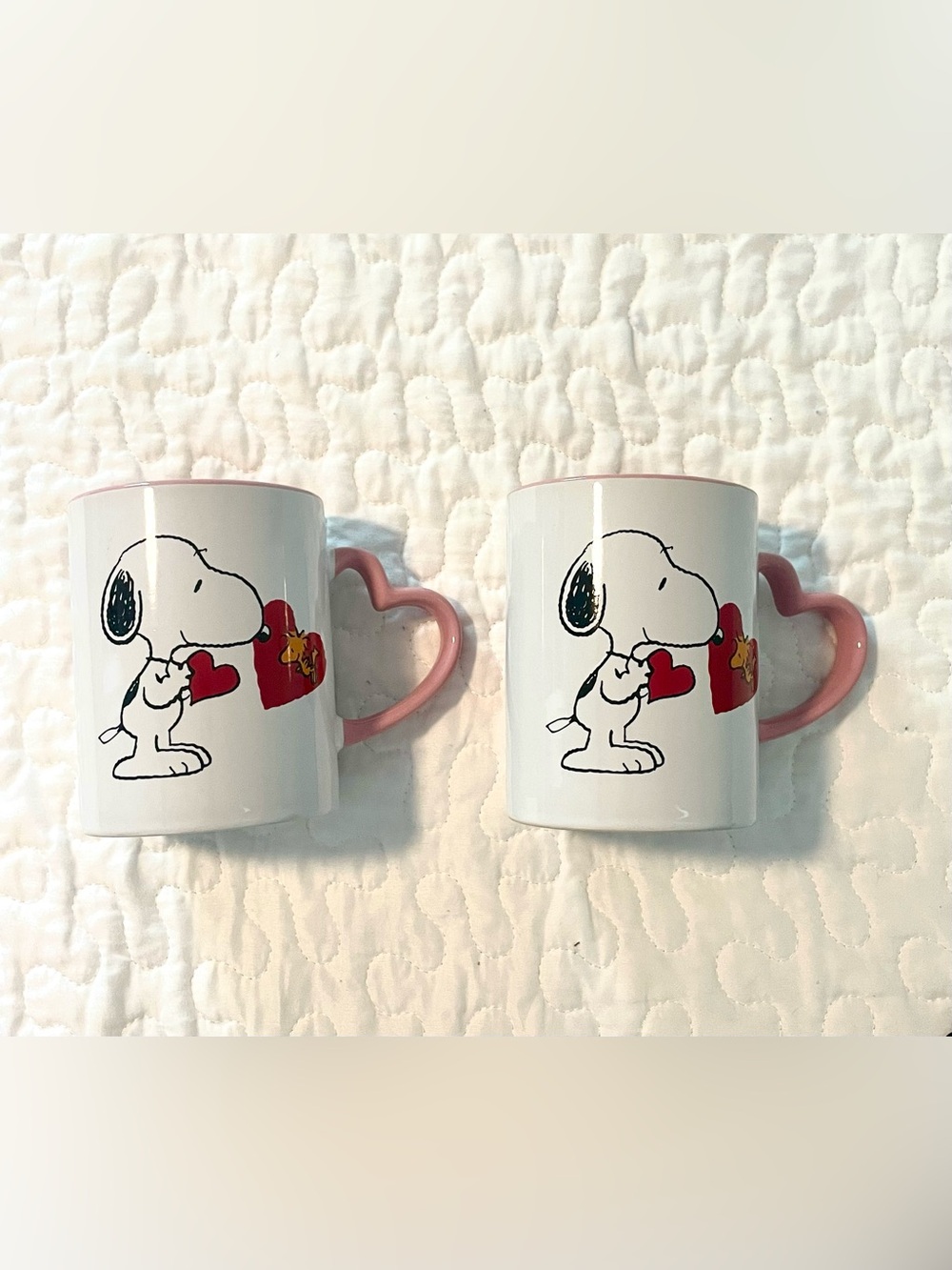 Set of 2 Peanuts Snoopy Heart Handle Ceramic Mug - Pink